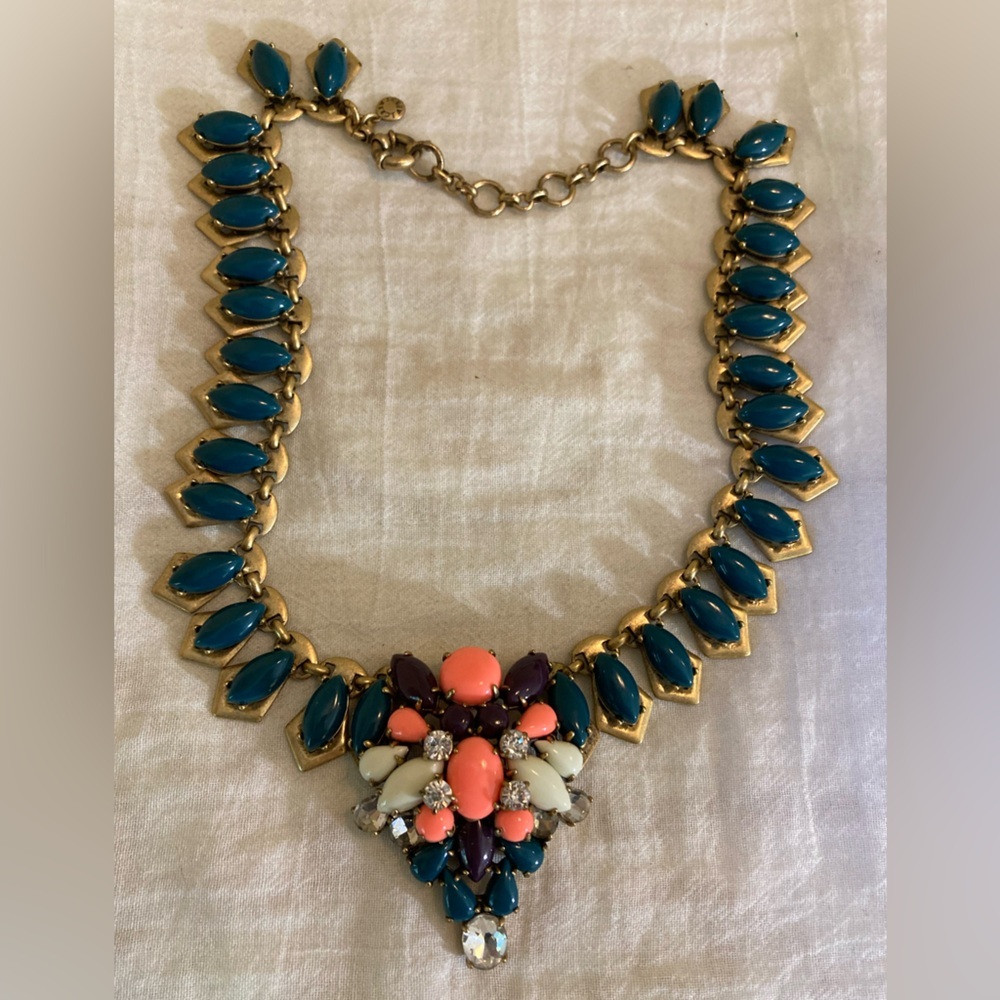 J. Crew Coral & Green Fall Colors Statement Bib Necklace